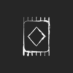Carpet chalk white icon on dark background. Floor tiles. Bedroom rug. Interior decoration. Textile products, household cloths. Domestic material item. Isolated vector chalkboard illustration on black