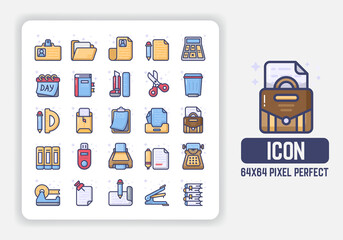 Simple Icons Set of Office Equipment in Filled line flat design. 64x64 Pixel Perfect