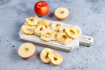 Homemade sun-dried organic apple slices.