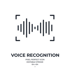 Human voice recognition or scan concept editable stroke outline icon isolated on white background flat vector illustration. Pixel perfect. 64 x 64.