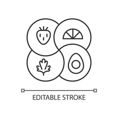Sectional plate linear icon. Divided dish which can contain foods. Variety types of container. Thin line customizable illustration. Contour symbol. Vector isolated outline drawing. Editable stroke