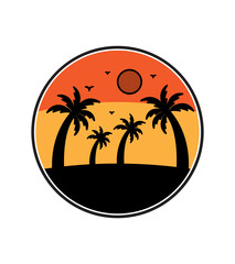 Fototapeta na wymiar beach scene silhouette design when the sun goes down