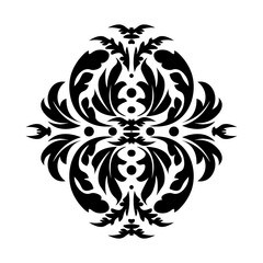 Black damask element in classic style on white background. Royal template. Silhouette vector. Vector pattern. Royal damask element for print design.