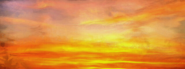 Picturesque evening landscape. Wide panoramic view. Artistic work