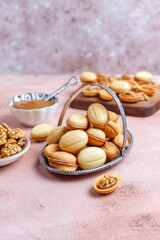 Homemade Russian walnut cookies with boiled condensed milk.