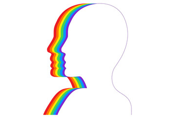 Fashion silhouetted head with LGBT flag. Flat vector illustration