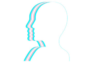 Fashion silhouetted head with transgender flag. Flat vector illustration