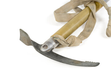 Head of old ice axe with aluminum shaft, safety loop
