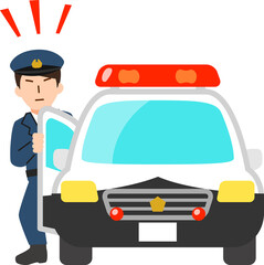 パトカーを降りてくる警察官 © logistock