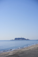 Enoshima seen over the coast from Shichirigahama