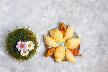 Traditional Azerbaijan holiday Novruz sweets,shekerbura,qogal,paxlava,mutaki.