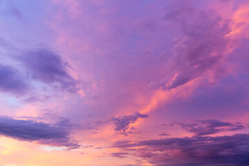 Dramatic pink and purple clouds during a summer sunset, Montreal, Quebec, Canada