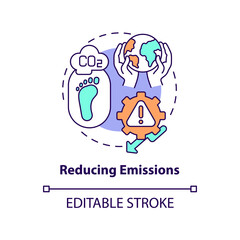 Reducing emissions concept icon. Carbon offsetting step abstract idea thin line illustration. Energy consumption reduction. Net zero emissions. Vector isolated outline color drawing. Editable stroke