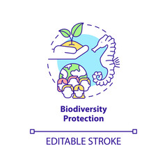 Biodiversity protection concept icon. Carbon offsetting abstract idea thin line illustration. Healthy ecosystems. Natural habitats preservation. Vector isolated outline color drawing. Editable stroke