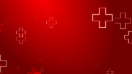 Medical health red cross neon light shapes pattern healthcare background.