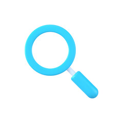Magnifying 3d loupe vector icon. Blue optical tool for finding details and reading small print.