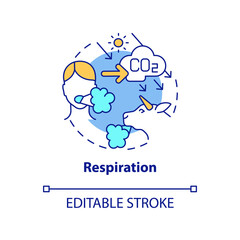Respiration concept icon. Natural carbon emissions abstract idea thin line illustration. Producing CO2 by breathing. Inhaling, exhaling process. Vector isolated outline color drawing. Editable stroke