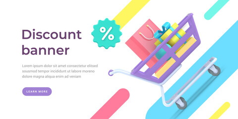 Clearance sale vector landing page banner. Marketing promotions with filled shopping carts retail purchases.