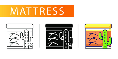 three icons, different types of mattresses, cactus filler