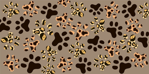 Artistic vector illustration - abstraction of paw prints of wild animals on a beige background