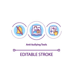 Anti-bullying tools concept icon. Bullying prevention idea thin line illustration. Comments moderation. Offensive accounts blocking. Vector isolated outline RGB color drawing. Editable stroke