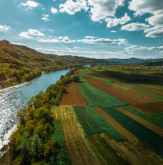 Agricultural carpet alongside Drina river in Serbia