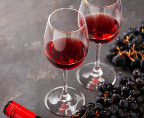 Red wine in glasses on the table