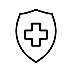 Fototapeta premium Health insurance icon vector. Insurance health document icon.Medical health protection shield cross. Protected guard shield concept. Safety badge icon. Privacy banner shield. Security safeguard label