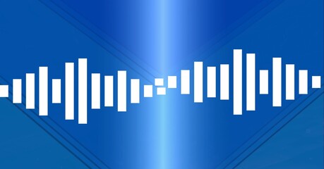 Composition of white sound frequency level meter over shiny blue background