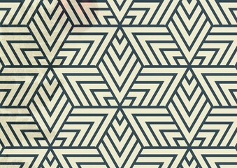 Composition of angular geometric overlapping black line pattern on off-white background