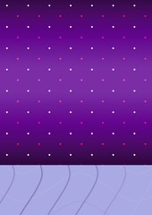 Composition of rows of white and red dots and waves on purple background