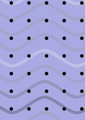 Composition of multiple rows of black dots over wave pattern on purple background
