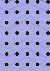 Composition of multiple rows of black spots over wave pattern on purple background