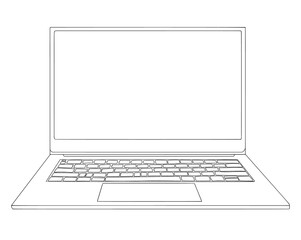 open laptop. vector black and white graphics.