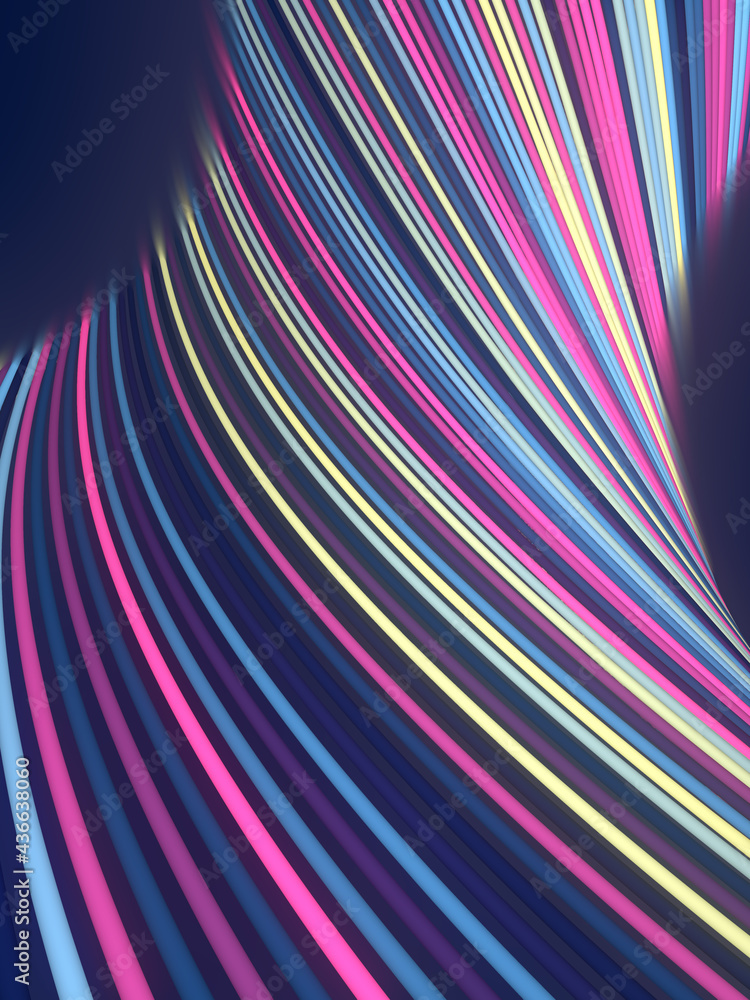 Poster abstract background of twisted blue and pink colored lines. 3d rendering digital illustration