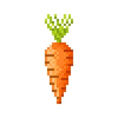 Fototapeta premium Carrot pixel art. Orange Vegetable. Pixelate vector illustration. Icon carrot.