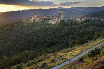Panoramic view of Miranda del Castañar, town in Salamanca, Spain. Nice sunset in Miranda del Castañar