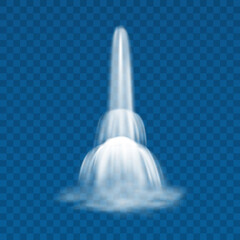 Waterfall with rapids stream in motion, realistic 3D effect of water flowing down, white liquid cascade on transparent background. Vector illustration of nature fluid splash and aqua stream