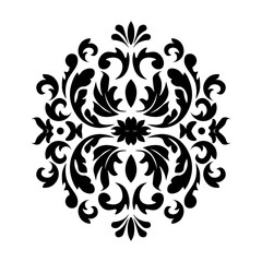 Black damask element in classic style on white background. Royal template. Silhouette vector. Vector pattern. Royal damask element for print design.