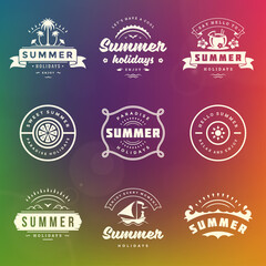 Fototapeta premium Summer holidays labels and badges retro typography design set.