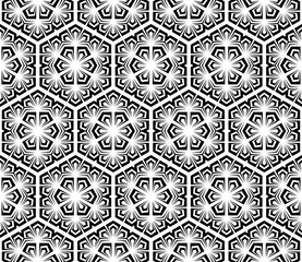 Flower geometric pattern. Seamless vector background. White and black ornament. Ornament for fabric, wallpaper, packaging. Decorative print