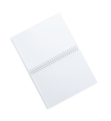 Open blank paper brochure isolated on white, top view. Mockup for design