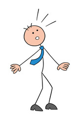 Stickman businessman character looking up and surprised, vector cartoon illustration