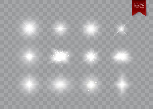 Sparkles and stars isolated. Glowing light effects with sparks and flares. Vector illustration