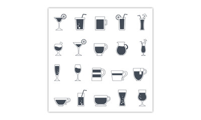 glasses with titles, black and white icons. Vector simple design.