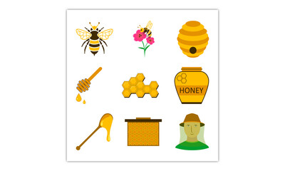 Bee and honey icon set flat simple icons.