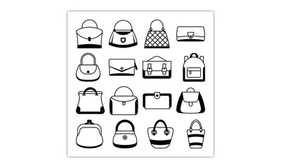 Handbag icon set, simple line style vector art.