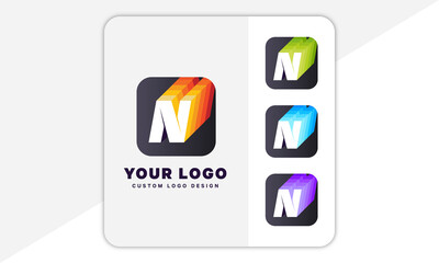 letter N colorful stripes logo design, creative initial letter N logo template 4 color variation.