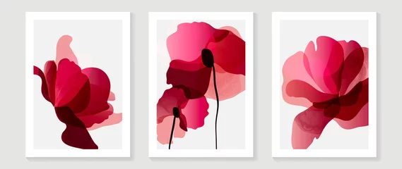 Schilderijen op glas Geschilderde Bloemen Abstracte kunst rode bloem achtergrond vector. kunst aan de muur design met aquarel kunst textuur van bloemen en botanische bloem, x-ray botanische bladeren ontwerp vectorillustratie.  © TWINS DESIGN STUDIO