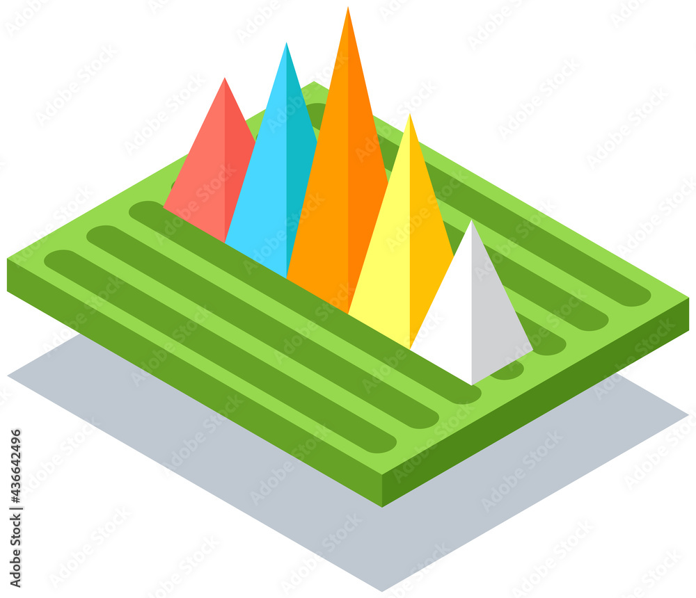 Poster 3d growing graphic. isometric infographics. financial strategy, visual presentation concept. analysi